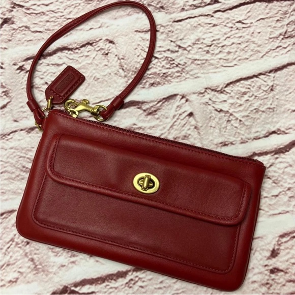 Coach Handbags - Coach Red Leather Wristlet with Gold Accents
